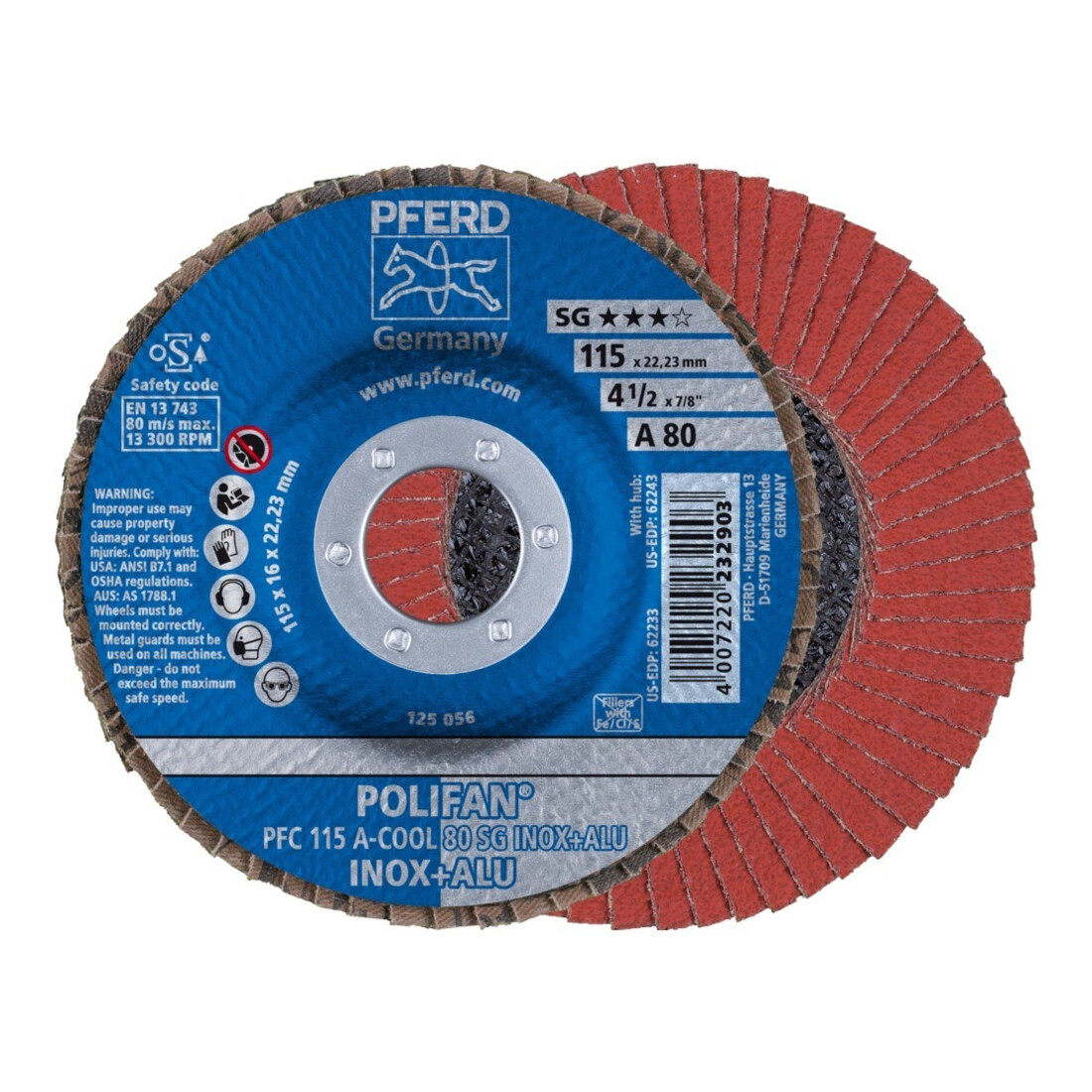 Pferd Fächerschleifscheibe A-COOL SG gewölbt 115mm K80