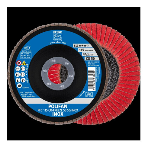 Pferd Fächerschleifscheibe COFREEZE gewölbt 115mm K50