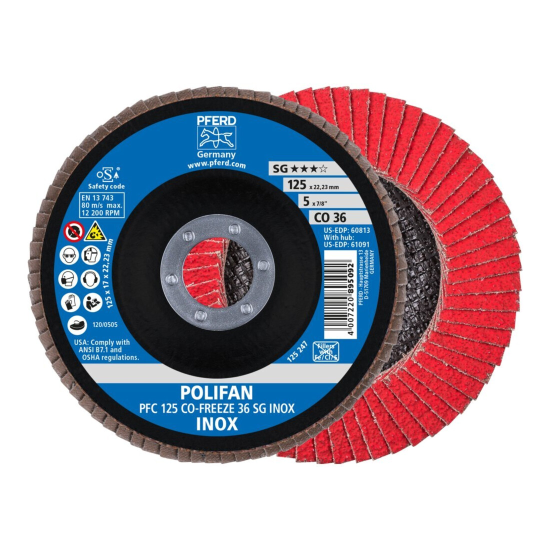 Pferd Fächerschleifscheibe COFREEZE gewölbt 125mm K36