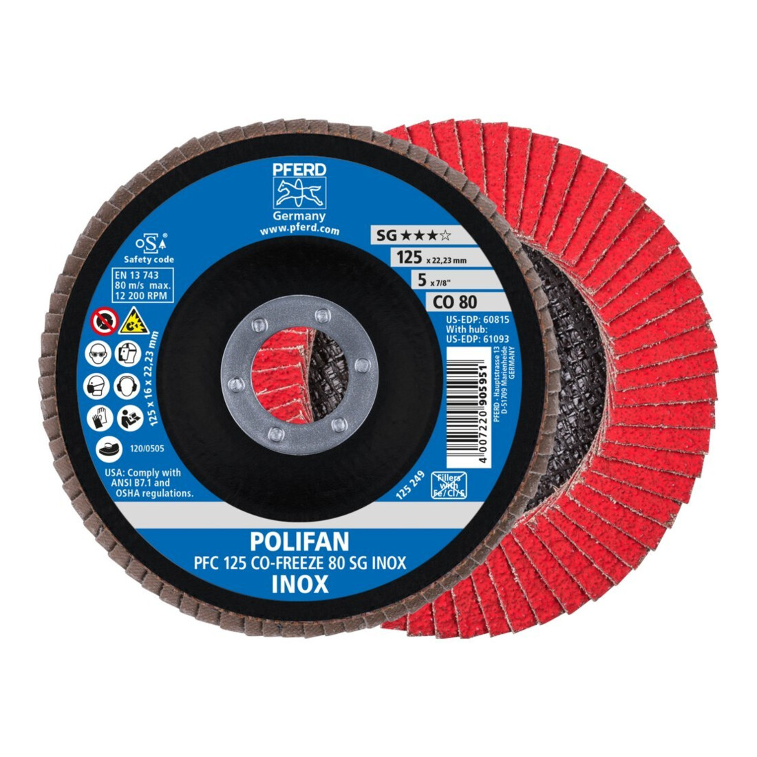 Pferd Fächerschleifscheibe COFREEZE gewölbt 125mm K80