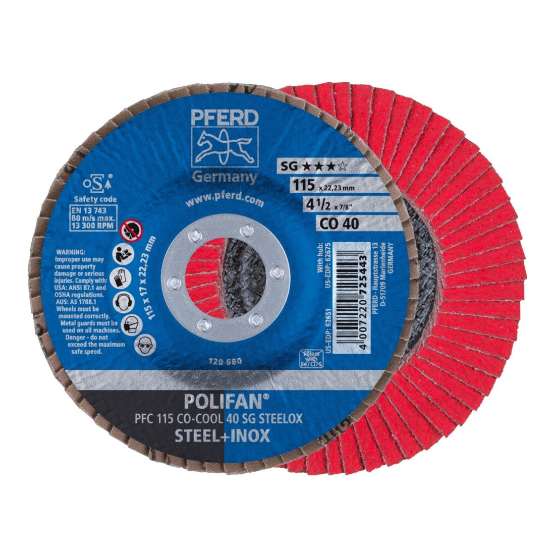 Pferd Fächerschleifscheibe SGP-COOL gewölbt 115mm CO40