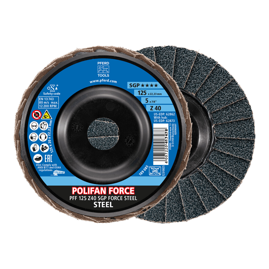 Pferd Fächerschleifscheibe SGP FORCE STEEL 125mm Z40