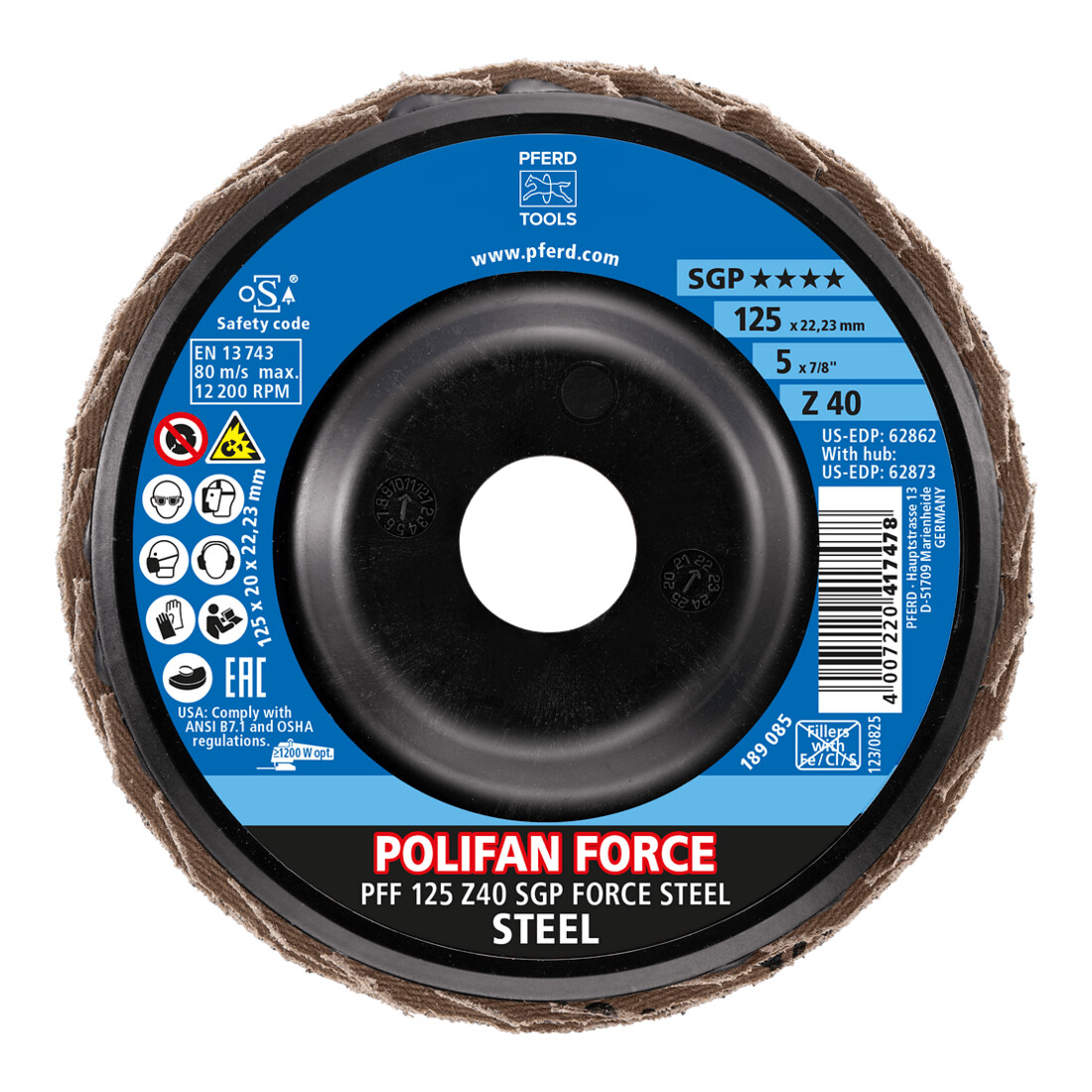 Pferd Fächerschleifscheibe SGP FORCE STEEL 125mm Z40