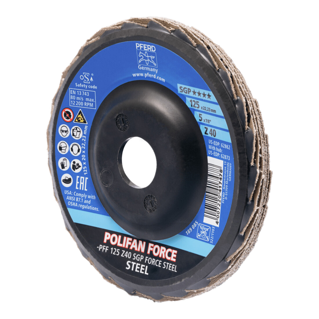 Pferd Fächerschleifscheibe SGP FORCE STEEL 125mm Z40