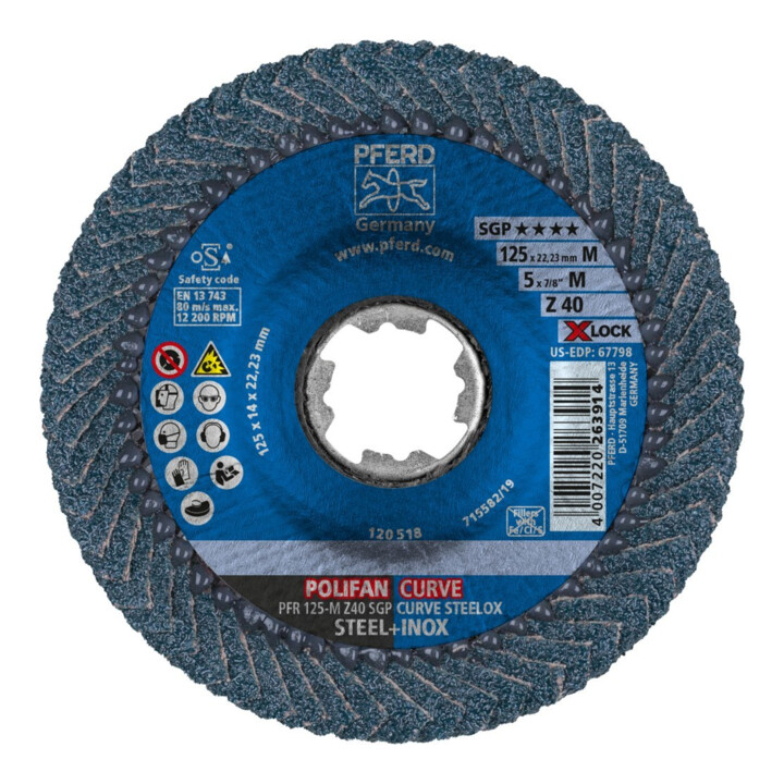 Pferd Fächerschleifscheibe X-LOCK SGP-CURVE 125mm mittel K40