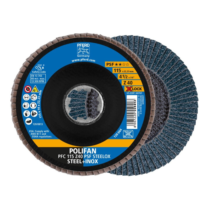 Pferd Fächerschleifscheibe X-LOCK STEELOX K40PSF 115mm
