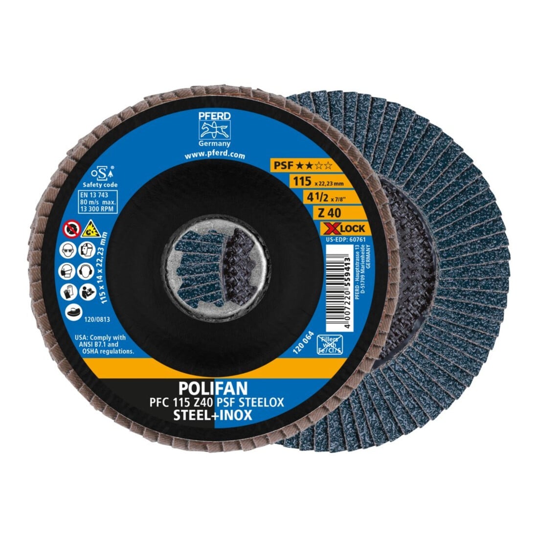 Pferd Fächerschleifscheibe X-LOCK STEELOX K40PSF 115mm
