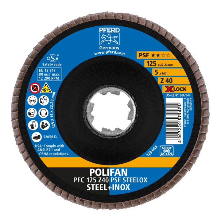 Pferd Fächerschleifscheibe X-LOCK STEELOX K40PSF 125mm