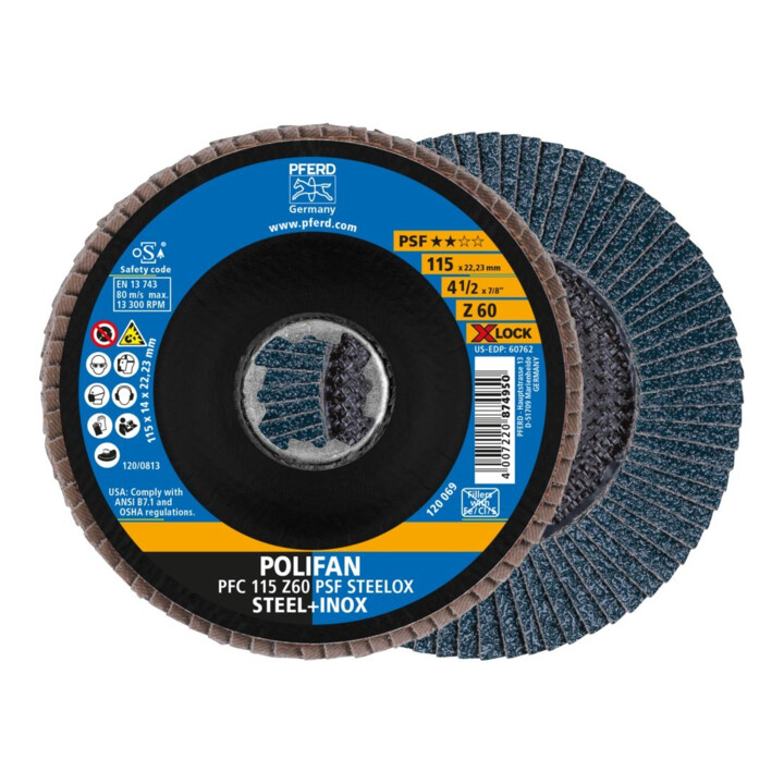 Pferd Fächerschleifscheibe X-LOCK STEELOX K60PSF 115mm