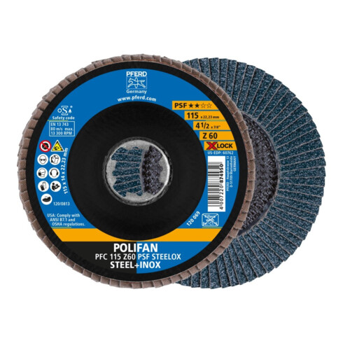 Pferd Fächerschleifscheibe X-LOCK STEELOX K60PSF 115mm