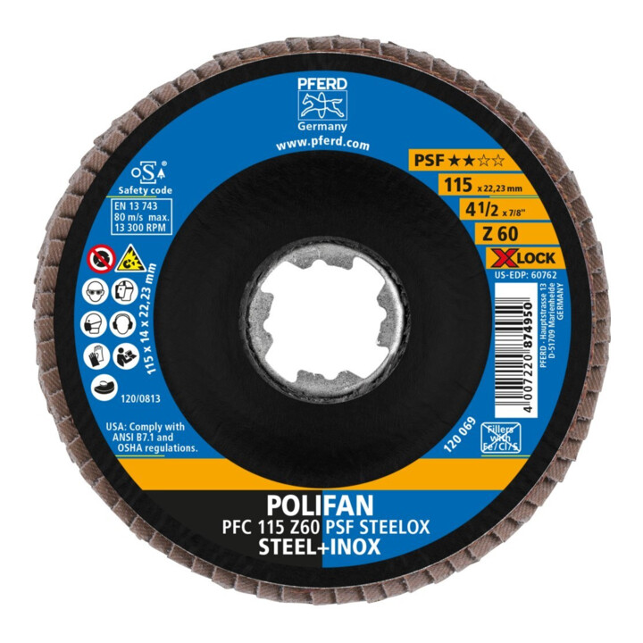 Pferd Fächerschleifscheibe X-LOCK STEELOX K60PSF 115mm