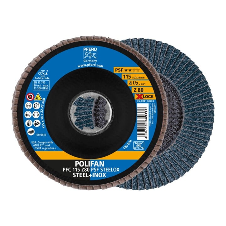 Pferd Fächerschleifscheibe X-LOCK STEELOX K80PSF 115mm
