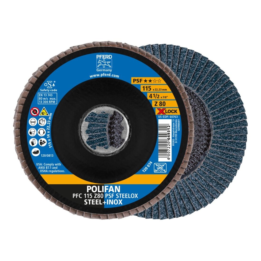 Pferd Fächerschleifscheibe X-LOCK STEELOX K80PSF 115mm