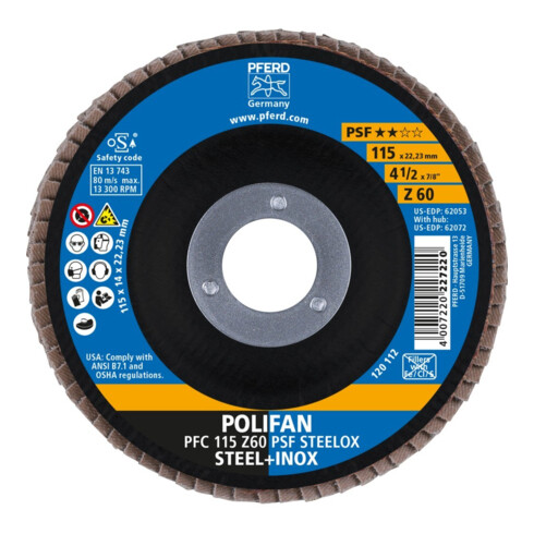 Pferd Fächerschleifscheibe Z 60PSF gerade 115mm K60