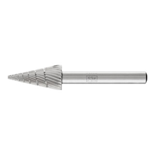 PFERD Fraise en acier rapide HSS forme cône pointu Ø 12x25 mm tige Ø 6 mm Z 3 universel moyen fin brise-copeaux