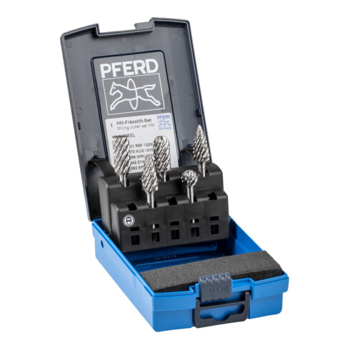 PFERD Hartmetall Hochleistungsfrässtift Set STEEL 5-tlg. Ø 12mm Schaft-Ø 6mm für Stahl