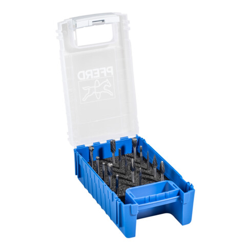 PFERD Hartmetall Kleinfrässtift Set 15-tlg. Zahnung 3 PLUS Ø 6/4/3mm Schaft-Ø 3mm universal mittel kreuzverzahnt