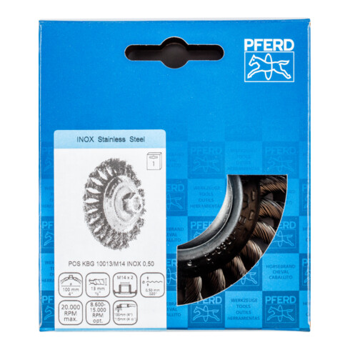 PFERD Kegelbürste gezopft KBG Ø 100x13 mm M14 Edelstahl-Draht-Ø 0,50mm Winkelschleifer (1)