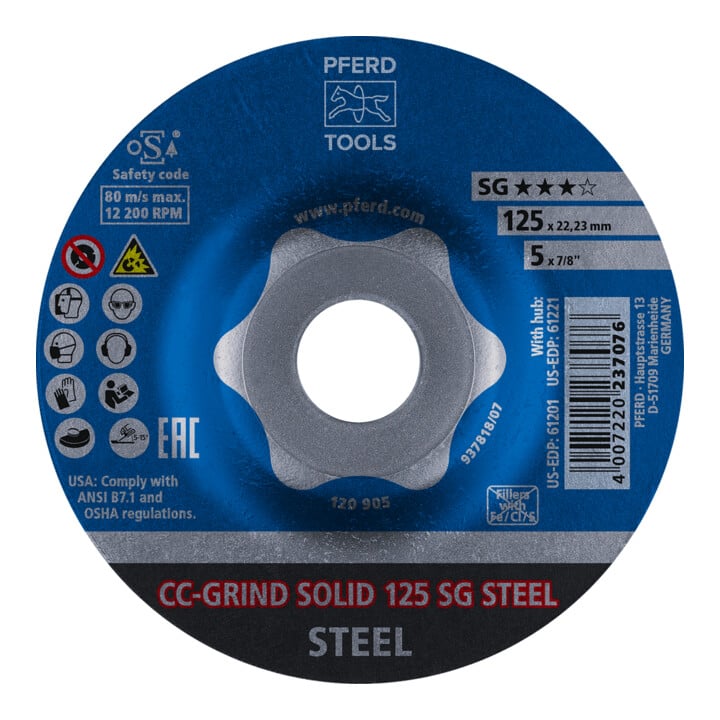 PFERD Meules CC-GRIND-SOLID SG-Acier 125 mm