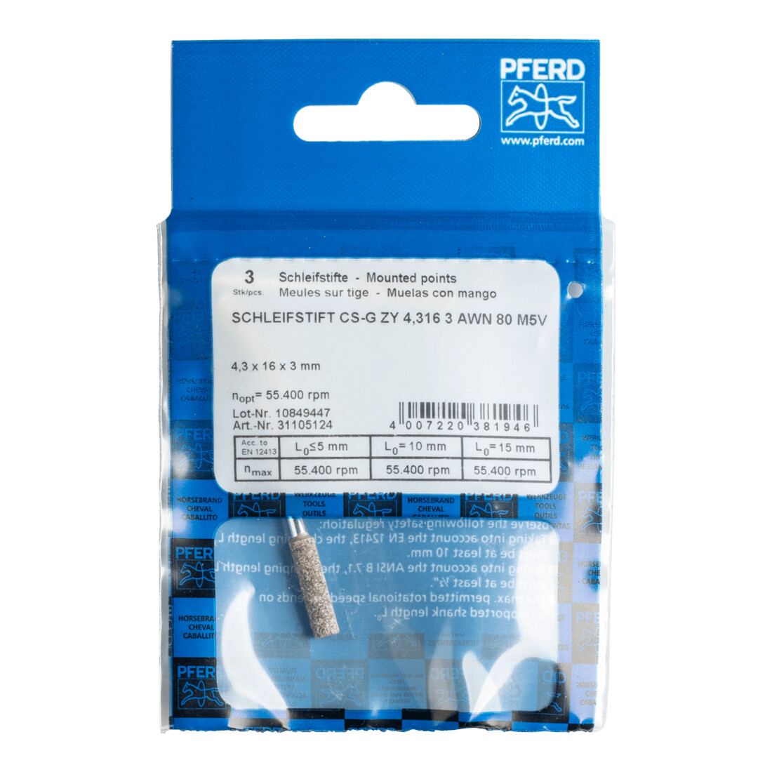 PFERD Mole abrasive per seghe a catena CS-G ZY 4.316 3 AWN 80 M5V