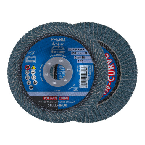 PFERD POLIFAN CURVE Fächerscheibe PFR 150x22,23 mm Breite M Z40 SGP STEELOX für Stahl/Edelstahl