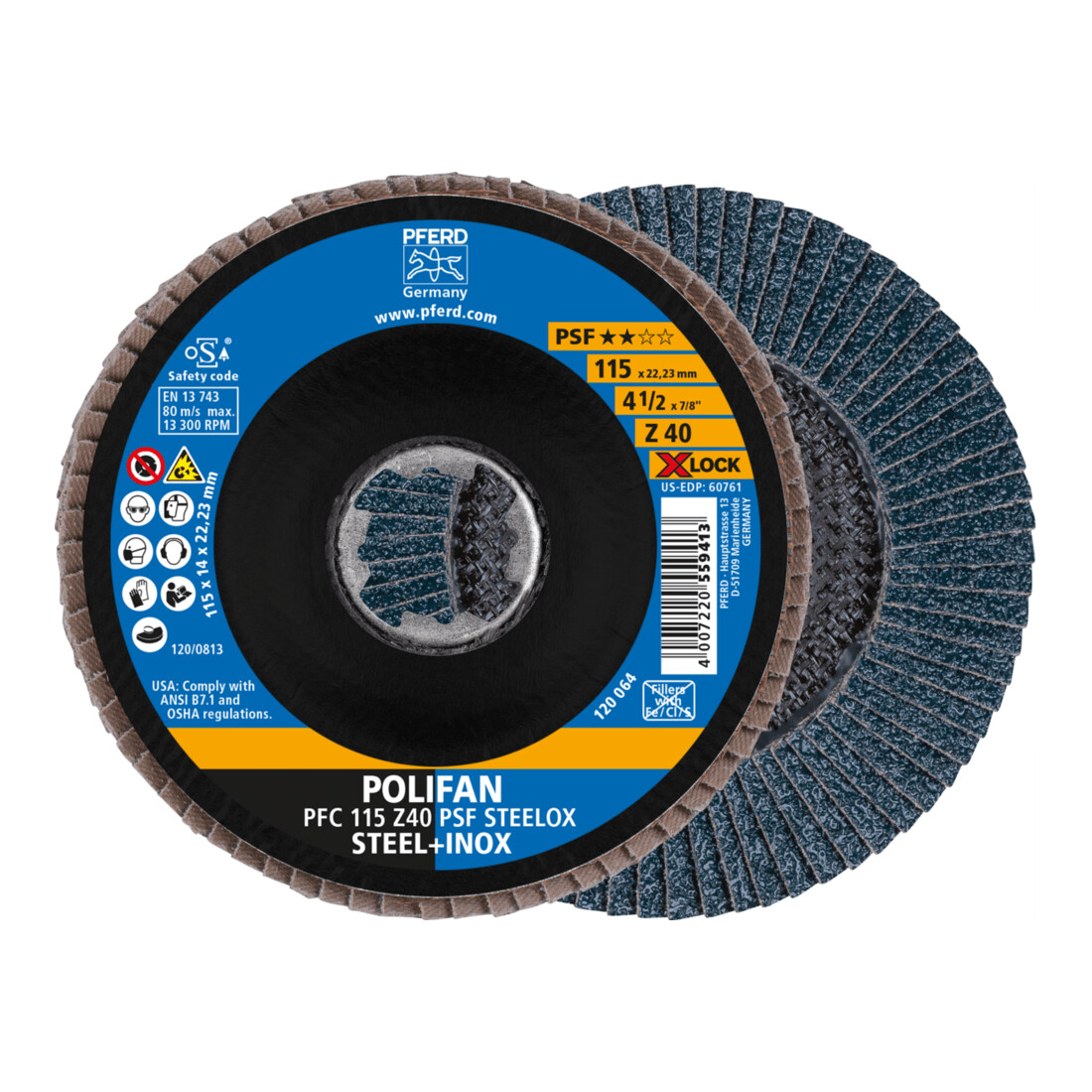 PFERD TOOLS POLIFAN-Fächerscheibe PFC 115 Z40 PSF STEELOX/X-LOCK