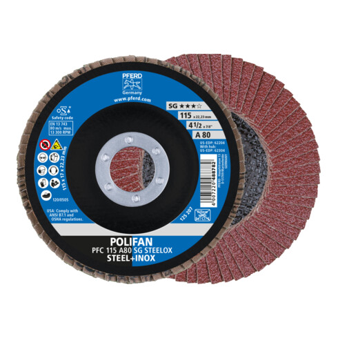 PFERD POLIFAN Fächerscheibe PFC 115x22,23 mm konisch A80 Uni.-Linie PSF STEELOX Stahl/Edelstahl