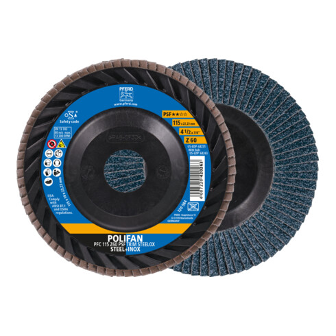 PFERD POLIFAN Fächerscheibe PFC 115x22,23 mm konisch Z60 Universallinie PSF TRIM STEELOX für Stahl/Edelstahl