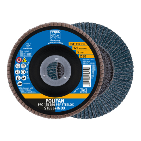 PFERD POLIFAN Fächerscheibe PFC 125x22,23 mm konisch Z60 Uni.-Linie PSF STEELOX Stahl/Edelstahl