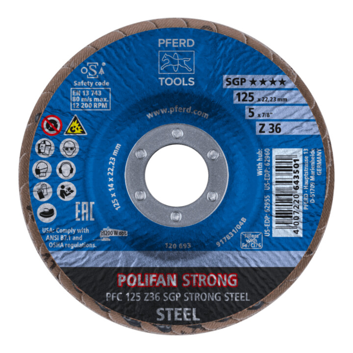 PFERD POLIFAN-Fächerscheiben PFC 125 Z 36 SGP STRONG STEEL