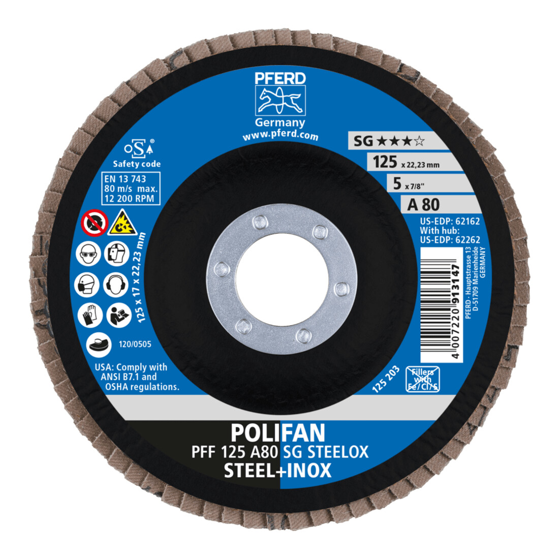 PFERD TOOLS POLIFAN-Fächerscheibe PFC 125 A120 SG STEELOX