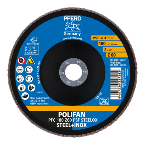 PFERD POLIFAN-lamellenschijf PFC 180 Z 60 PSF STEELOX