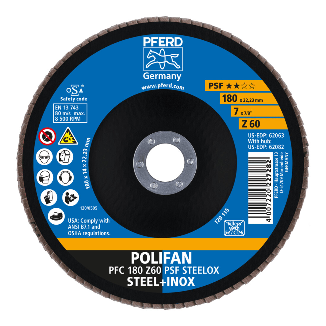 PFERD POLIFAN-lamellenschijf PFC 180 Z 60 PSF STEELOX