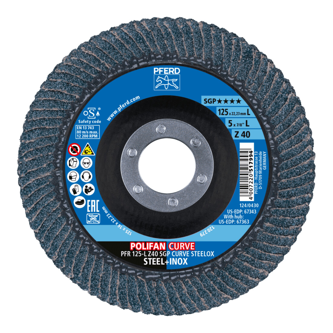 PFERD POLIFAN-lamellenschijf PFR 125-L Z40 SGP CURVE STEELOX