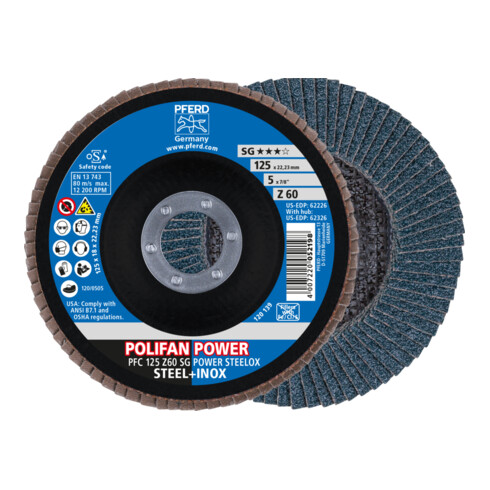PFERD POLIFAN POWER Fächerscheibe PFC 125x22,23 mm konisch Z60 SG STEELOX Stahl/Edelstahl (2)