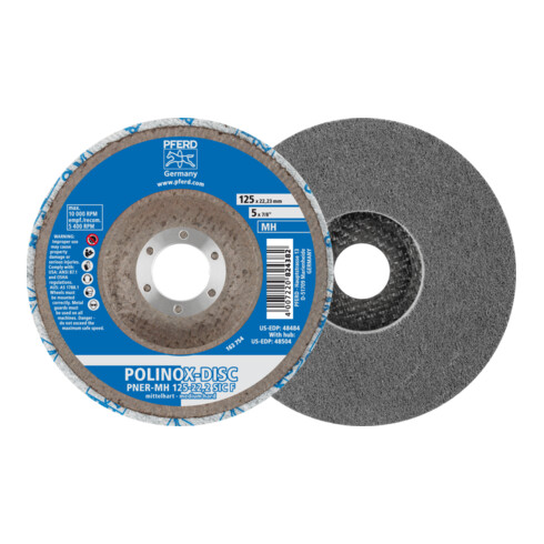 PFERD POLINOX verpresste Vlies-Disc PNER Ø 125 mm Bohrung-Ø 22,23 mm Mittehart SIC Fein für Finish