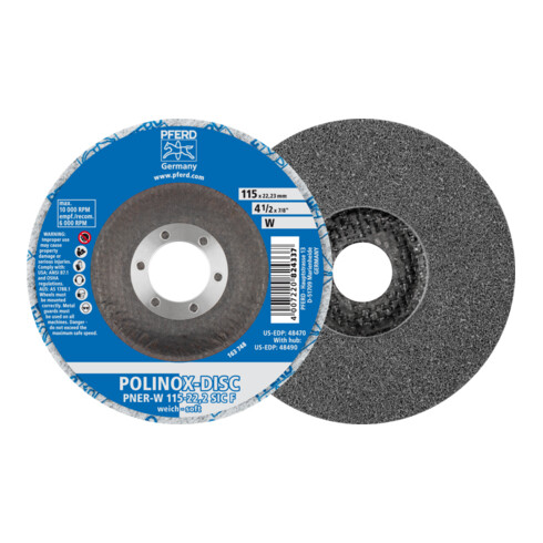 PFERD POLINOX verpresste Vlies-Disc PNER Ø 115 mm Bohrung-Ø 22,23 mm Weich SIC Fein für Finish