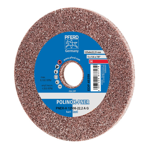 PFERD POLINOX verpresstes Vlies-Rad PNER Ø 125x6 mm Bohrung-Ø 22,23 mm Hart A Grob für Finish