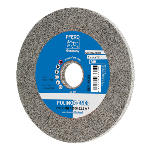 PFERD POLINOX verpresstes Vlies-Rad PNER Ø 125x6 mm Bohrung-Ø 22,23 mm Mittelhart A Fein für Finish