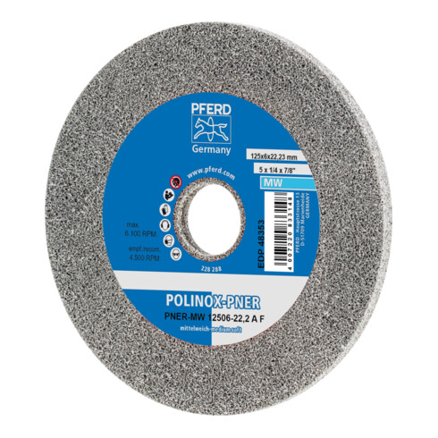 PFERD POLINOX verpresstes Vlies-Rad PNER Ø 125x6 mm Bohrung-Ø 22,23 mm Mittelweich A Fein für Finish