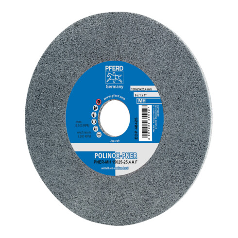 PFERD POLINOX verpresstes Vlies-Rad PNER Ø 150x3 mm Bohrung-Ø 25,4 mm Mittehart SIC Fein für Finish