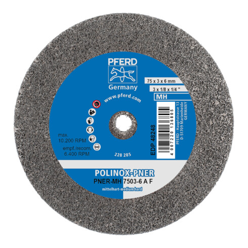 PFERD POLINOX verpresstes Vlies-Rad PNER Ø 75x3 mm Bohrung-Ø 6 mm Mittelhart A Fein für Finish