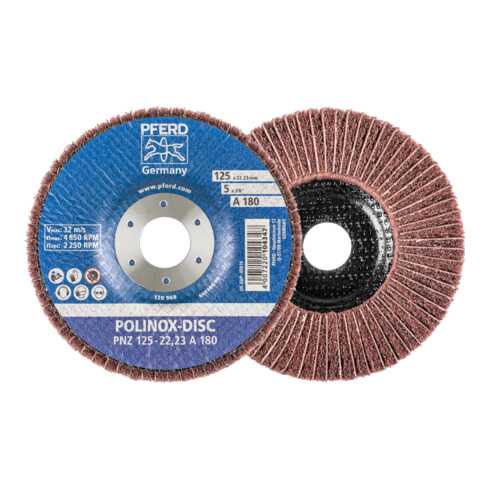 PFERD POLINOX Vlies-Schleifdisc PNZ Ø 125 mm Bohrung-Ø 22,23 mm A180 für Feinschliff und Finish