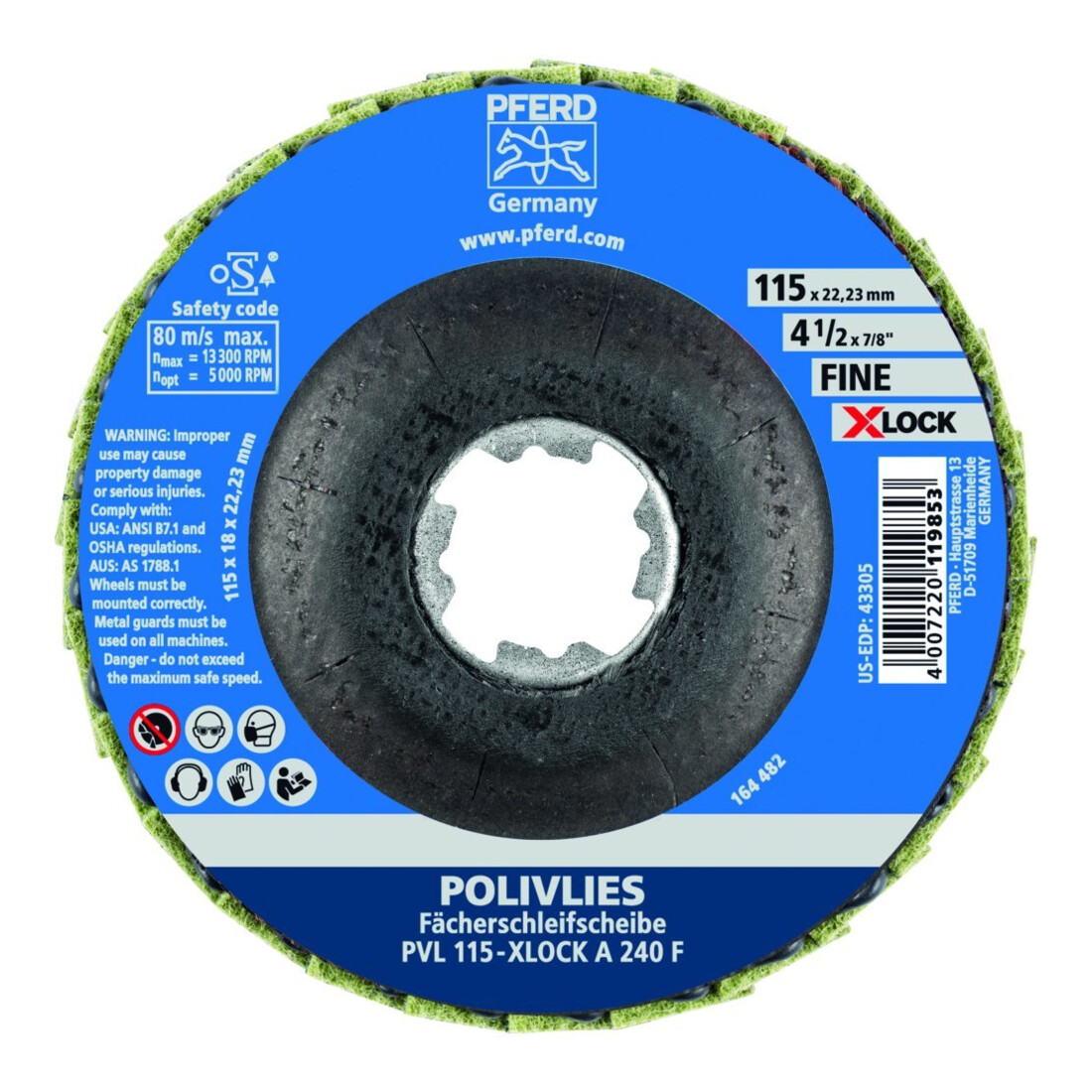 Pferd Polivliesscheibe X-LOCK PVL A 115mm 240 fein