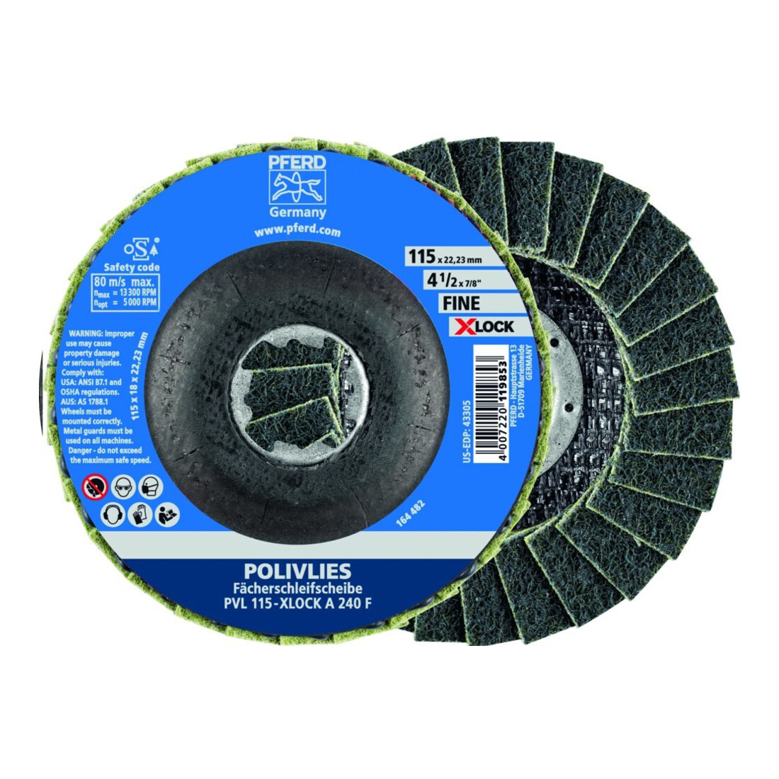 Pferd Polivliesscheibe X-LOCK PVL A 115mm 240 fein