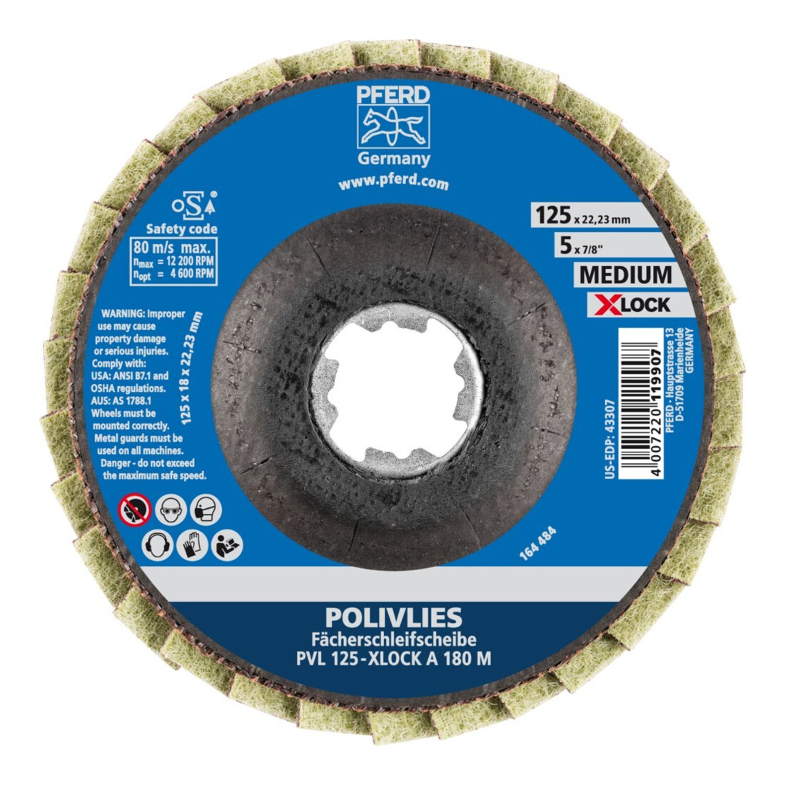 Pferd Polivliesscheibe X-LOCK PVL A 125mm 180 mittel