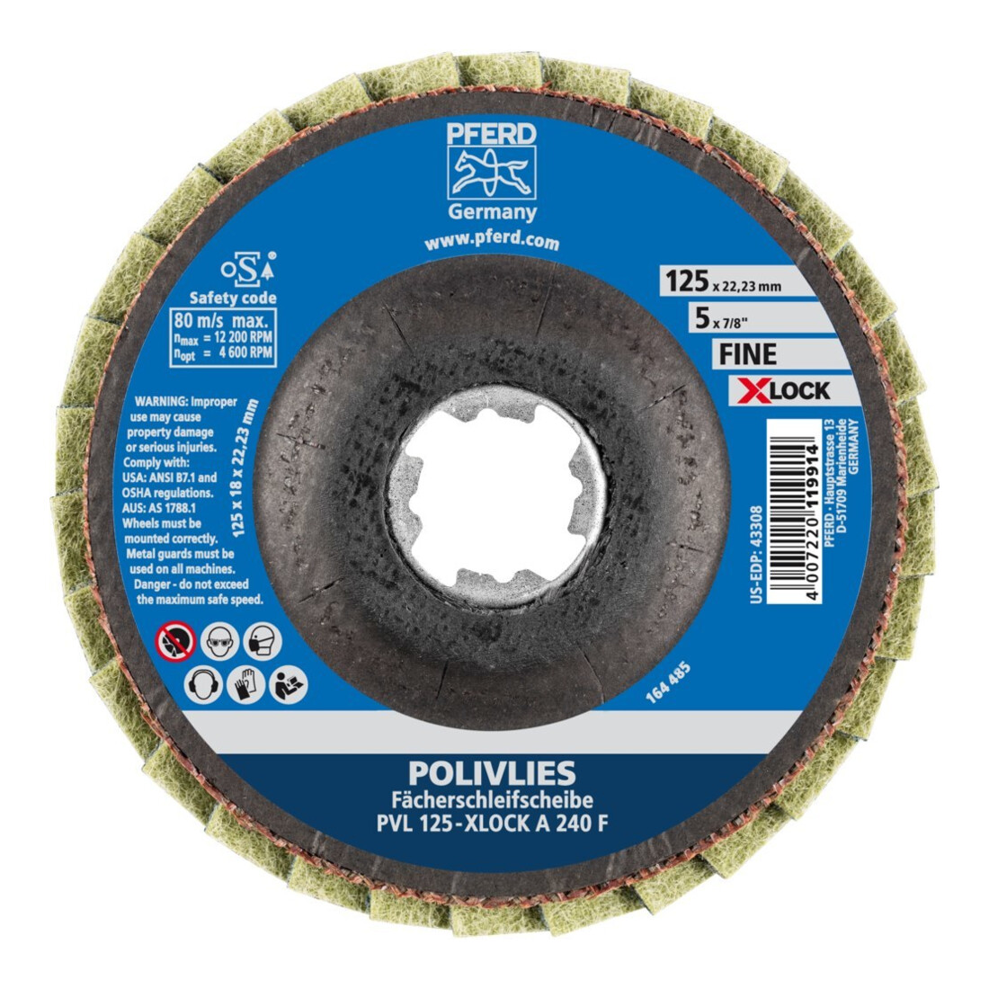Pferd Polivliesscheibe X-LOCK PVL A 125mm 240 fein
