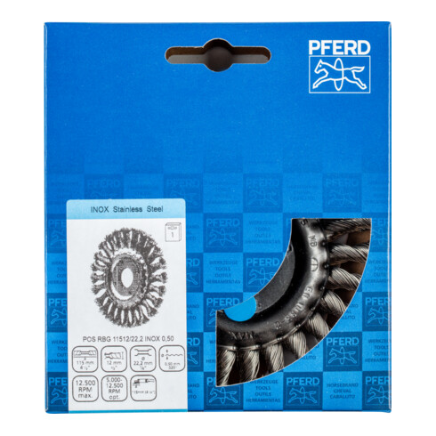 PFERD Rundbürste gezopft RBG Ø 115x12x22,2 mm Edelstahl-Draht-Ø 0,50mm Winkelschleifer