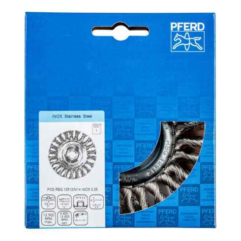 PFERD Rundbürste gezopft RBG Ø 125x12 mm M14 Edelstahl-Draht-Ø 0,35 mm Winkelschleifer