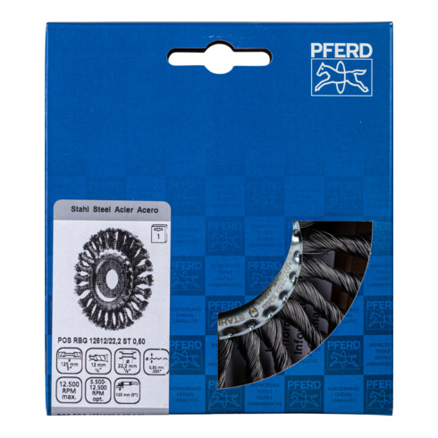 PFERD Rundbürste gezopft RBG Ø 125x12x22,2 mm Stahl-Draht-Ø 0,50mm Winkelschleifer